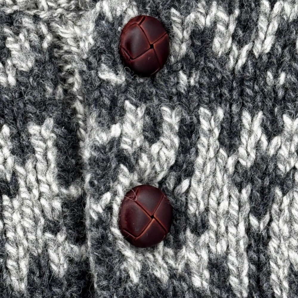 LL Bean Mens 100% Lambswool Fair Isle Henley Sweater Gray Sz M Nordic Heritage - Picture 3 of 8